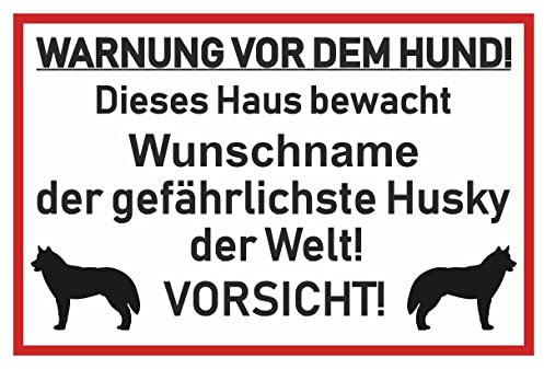 Samunshi® Aufkleber Husky Warnung - Schild Sticker Hinweisschild Warnschild Vorsicht Hund 40 x 27cm Husky Warnung schwarz