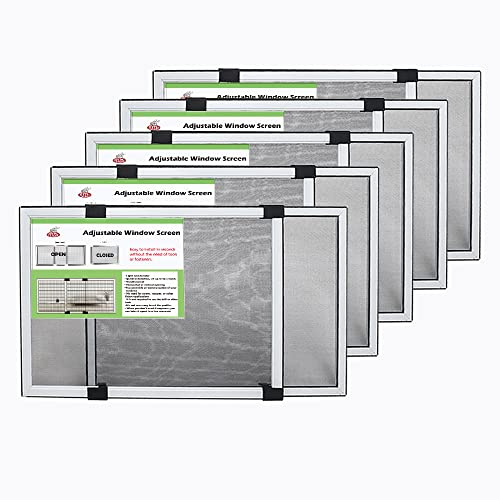 FLYZZZ Lot de 5 moustiquaires pour fenêtre, 50,3 x 71,1-132,1 cm (H x l), réglable et extensible