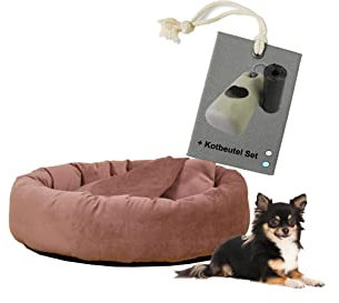 Rohrschneider Hundekissen Kuschelhöhle Denver Samt S-M-L mit Hundekotbeutelset (S, Rosé)