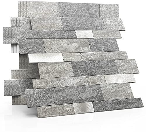 M MOFIT 3d Selbstklebende Wandfliesen Küche,Matte Marmor Mosaikfliesen Selbstklebend Steinoptik Metro Fliesen Ziegel Wandaufkleber Bad Wasserdichte(10 Matten,Grau)