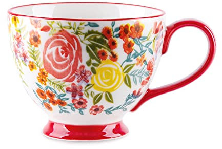 Berry President Tasses en céramique à motif floral peintes à la main 15 OZ, grandes tasses pour le lait, le café, le cappuccino, le thé, le cacao, les tasses de petit-déjeuner à l'avoine (Rose rouge)