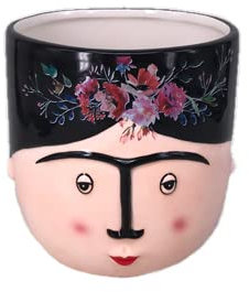 Baroni Home Vaso in Ceramica di Design con Volto, Soprammobile Moderno Dipinto a Mano, Vaso per piante da Interno o Esterno, Lola Svasata, 13.5X13.5X14 cm
