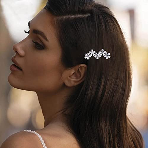 Aneneiceera Kristall Blume Haarspange Silber Haarspange Ein Wort Clip Strass Haarnadel Kopfbedeckungen Dekorative Haarnadeln Kopfbedeckung Braut Haarschmuck Für Frauen Und Mädchen (Silber)