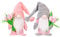 Lomelomme Niedliche Wichtel mit Tulpen Blumensträuße Frühling Plüsch Figuren Puppe Süßer Zwerg Wichtel Figuren Geschenk für Frauen Mama Hochzeitstag Freundin Ehefrau Muttertag Dankeschön (Rosa+Grau)