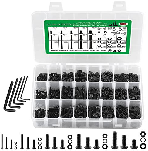 1500 Stück Schrauben Muttern Sortiment Set, Sechskopf-Knopf Zylinderschrauben mit Innensechskant Gewindeschrauben mit Muttern, Sechskantschrauben, Maschinenschrauben(M2/M3/M4/M5 )