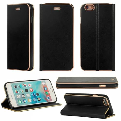 Gorilla Tech Ultra Slim Leather Wallet Case Flip Smart Stand Designer Cover for iPhone XR - Black/Gold