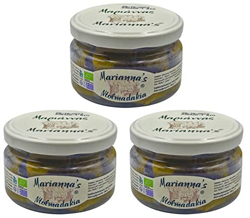 Marianna's Feuilles de Vigne Farcies au Riz - Dolmadakia Grecque Biologique,Paquet de 3 x 200 g(Total : 600 g)