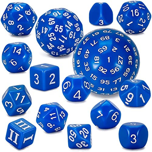 YILAIDA DND Dice Polyedrisches Würfel Set - 15 Stück mit Beuteln D3-D100 Würfel Polyeder Würfel DND Spiel Würfel für Dungeons und Dragons RPG MTG (Blau und Weiß)