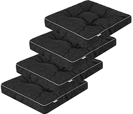 shivler Gartenstuhlauflage Gartenstuhl Auflage Sitzkissen Stuhlkissen Stuhl Sitzauflage Kissen (4 Stck., Schwarz)