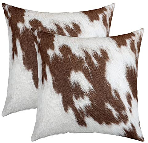 Kuhfell Gedruckte Kissenbezüge 40x40cm 2er Set Kissenbezüge Kuhfell Kissenbezug Kissenhülle für Wohnzimmer Schlafzimmer Western Bauernhof Tier Haut Braun Weiß Sofakissen Couchkissen für Bett