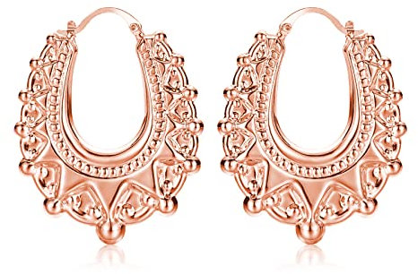 XL 44mm Silver Long Gypsy Creole Earrings, Elegant Earrings with Real Silver Plating, Trendy Fashion Statement for Women and Teens (44mm x 40mm) - Bling King London