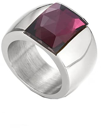 PAMTIER Bague pour Femme avec Pierres Multicolores de 10mm de Large Anneau en Acier Inoxydable avec Pierres Exagérées Violet Plaqué Argent Taille 60