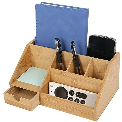 Maxant Desk Organiser with Drawer - Bedside Shelf Tray, Pen Holder, Bamboo Storage Box, Office Paper File Phone Organizer (G # 1)