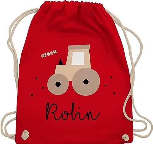 Turnbeutel Rucksack - Süßer Traktor Trecker Schlepper Bulldog - Unisize - Rot - personalisierte geschenke kinder stoffbeutel für kindergarten traktoren stoffrucksack kindergartenrucksack jungen