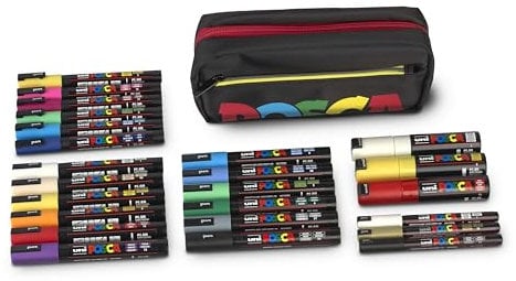 Faber-Castell uni-ball 205088 - POSCA Marker Set XXL, 24 POSCA Stifte und eine Bauchtasche, für Beruf, Hobby und Freizeit