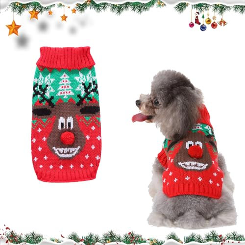 Weihnachten Hund Pullover Warmhalten Katze Weihnachten Kostüm Hundebekleidung Weihnachten Neujahr Hundepullover Haustier Winter Strickwaren (Rot, XXL)