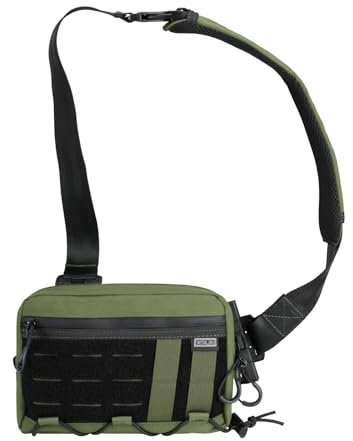 TACTICAL_GEEK Cache L3S EDC Leichter Sling Bag Chest Crossbody Bag, CORDURA Nylon Umhängetasche, Bauchtasche Schultertasche Brusttasche mit Verstellbarer Schultergurt für Reise Schule Wandern, Grün-S