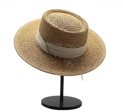 Jiaxu chapeaux de soleil Nouveau chapeau de paille respirant crème solaire japonaise chapeau de plage hommes et femmes chapeau haut de forme à bord plat chapeau de parasol d'été ( Couleur : Khaki+Beig