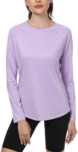 Gyabnw Sportshirt Damen Langarm Longsleeve Tshirt Oberteil Rundhals Laufshirt Yoga Fitness Top Lila,L
