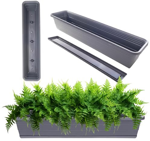 KADAX Jardinière avec soucoupe, avec ou sans supports de jardinière, pot de balcon en plastique, bac à plantes, jardinière de balustrade, pot de fleurs (anthracite, 80 cm), K10001