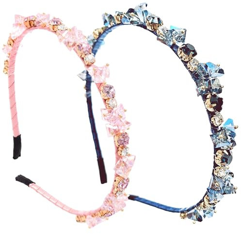 CLKE Haarreifen Mädchen, 2 Stück Haarreifen Damen Glitzer, Haarreif mit Strass, Glitzer Haarreif in Blau und Rosa, Schmales Stirnband für Elegante Frauen und Mädchen