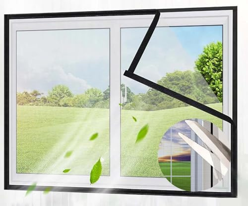 Fliegengitter Fenster Ohne Bohren Einstellbar, Insektenschutz Fenster Kann Zugeschnitten Werden, Katzenschutz Fenster für Balkon Polyesterfaser, mit Klettband Selbstklebend (Color : White Mesh Black