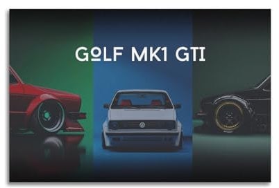 BPQN Poster mit Vintage-Sportwagen, Golf MK1 GTI, deutsches Rennauto, dekoratives Gemälde, Leinwand, Kunstbild, 30 x 45 cm