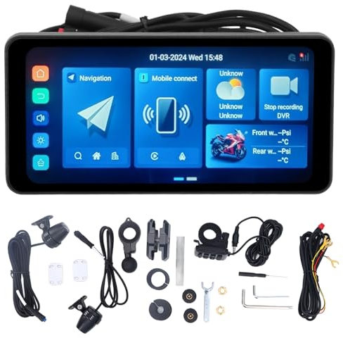 Sistemática de Navegación GPS para Moto de 7 Pulgadas, Impermeable, Doble Bluetooth, Motocicleta DVR para Android Auto Carplay Multimedia Display Sistemática de Navegación
