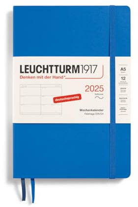 LEUCHTTURM1917 370569 Wochenkalender Medium (A5) 2025, Softcover, Sky, Deutsch