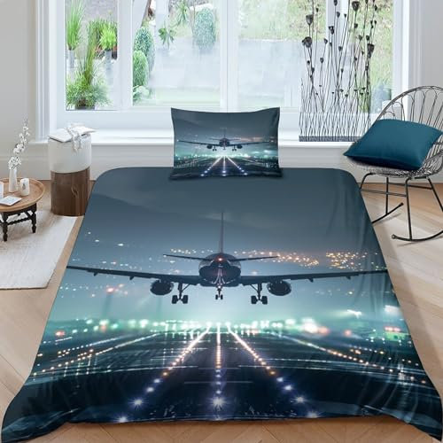 VesFy Cooles Flugzeug Bettwäsche 3D Druck Kinder Jungen Kinderbett Flugzeuge Bettbezug Set Microfaser Mit Kopfkissenbezug Reißverschluss 2 Teilig Single(235x200cm)