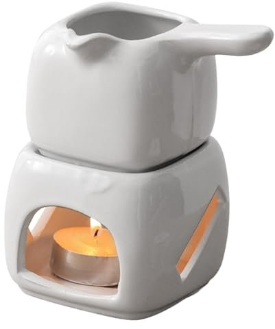 FYting Bruleur Fondant,Brule Parfum,Bruleur Bougie,Diffuseur en Céramique, Réchaud à Huiles Essentielles, Réchaud daromathérapie, Lampe à Bougie, Blanc-Chaudière Amovible en 2 Pièces