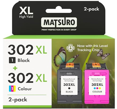 Matsuro 302XL Multipack Druckerpatronen Ersatz für HP 302 XL mit Chip Kompatibel für HP Envy 4520 4524 4527 Deskjet 2130 3630 3636 Officejet 3830 3831 3835 (1x Schwarz,1x Farbe)