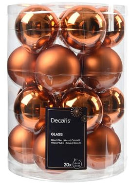 Weihnachtskugeln Glas 6cm x 20 Stück - matt & glänzend - Christbaumkugeln Weihnachtsbaumkugeln für Weihnachtsbaum zu Weihnachten - Christbaumschmuck & Weihnachtsbaumschmuck - Warm Orange