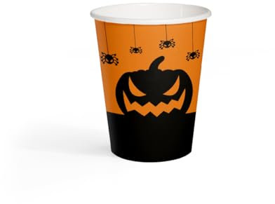 PAW - Bicchieri Carta (250 ml) I 8 Pezzi I Bicchieri Monouso I Ideali per Halloween, Feste, Autunno I Stampa su Bicchieri di Carta a Base d'Acqua I Funny Halloween