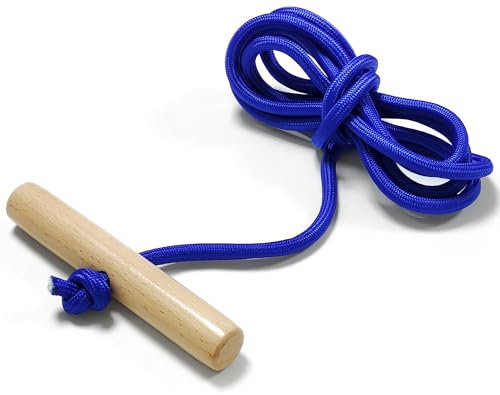 Schlittenseil mit Griff, Zugseil zum Ziehen von Schlitten, 1.8m Zugschnur für Kinder Holzschlitten,Griffe aus Holz,Kordel 6mm Durchmesser (Blau)