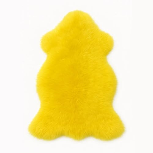 Provellus Bunt gefärbtes Schaffell Lammfell Teppich Ökologisch gegerbt (Yellow, 80-100cm lang)