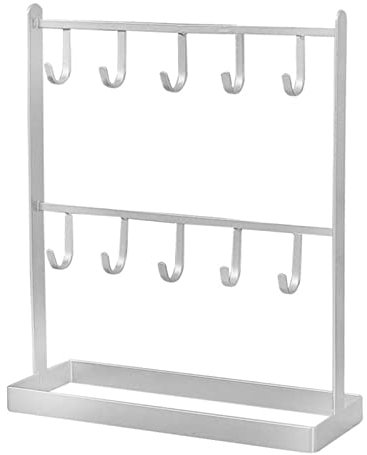 Schmuck-Organizer, doppellagiges Schmuckregal mit Haken, Metallständer für Halskette, Ohrringe, Armband, weißes Schmuckregal für Uhr, Schlüsselanhänger, platzsparender Organizer-Ständer