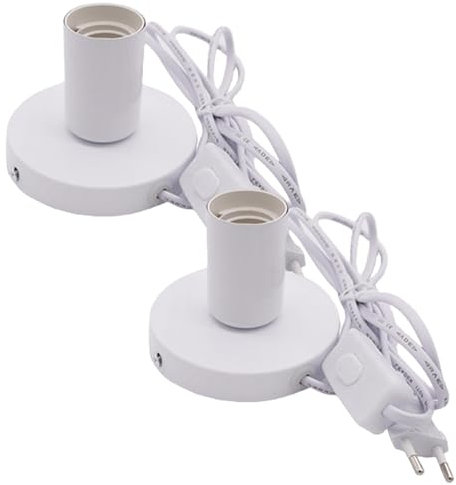 Aicharynic 2 Stück Vintage E27 Tischlampenfuß, E27 Fassung, Vintage Tischleuchte mit Kabelschalter, Nachttischlampe mit Kabelschalter, Max. 100 Watt, Weiß, exkl. Leuchtmittel