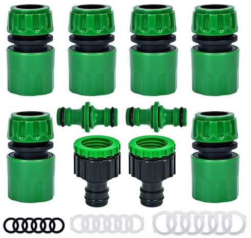 HOINCO Lot de Raccord Tuyau d'Arrosage 10 Pièces, 1/2 Raccords Tuyau Rapides, 1/2 Double Connecteur et 2 en 1 de Raccord de Tuyau de Robinet 3/4 et 1/2 pour Jardin et Maison