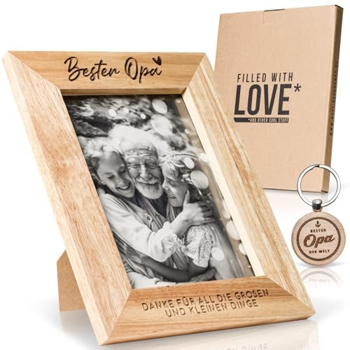 kupi Bilderrahmen Opa Geschenk | Geburtstagsgeschenk für Opa Fotorahmen | Bester Opa Geschenke | Geschenkset mit Schlüsselanhänger