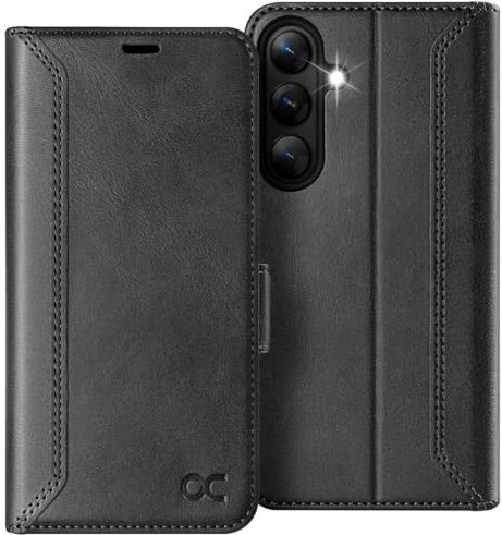OCASE for Samsung Galaxy S25 Case, PU Leather Wallet, Magnetic Flip Folio Cover with RFID Blocking, Card Holders, Shockproof TPU, and Kickstand for 6.2 Inch Samsung S25 (2025), Retro Black