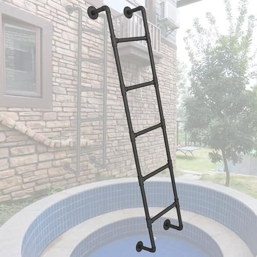 Basement Ladder 3-8 Rung Metal Step Ladder, Wall Mounted Wrought Iron Window Well Ladder Emergency Fire Climbing Ladder for Attic, Library, Bunk Bed, Loads 330lbs(300cm/118in)
