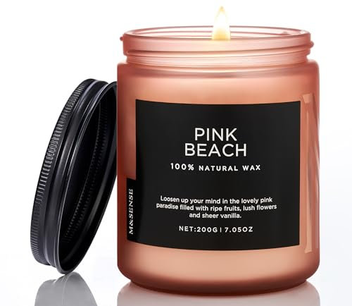 M&SENSE Duftkerze im Glas – Sojawachskerze Rosa Strand 200g | Fruchtiges und Blumiges Aroma | 50 Stunden Brenndauer | Natürliche Kerze für tropische Atmosphäre und Entspannung