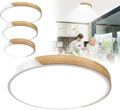 Froadp LED Deckenlampe Holz Deckenleuchte,Lampe Decke Flach,Modern Holzlampe Rund für Wohnzimmer,Schlafzimmer,Badezimmer,Küche,Flur,kinderzimmer,Büro (60W Kaltweiß, Weiß)