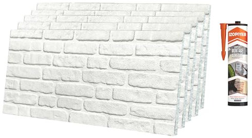 3D Wandpaneele Ziegelsteinoptik Kit, 5er-Pack 50x100 cm Wandpaneele in Steinoptik mit Klebstoff, Leichte Styropor Wandverkleidung in Backsteinoptik für Wohnzimmer, Schlafzimmer, Einfache Montage, DIY