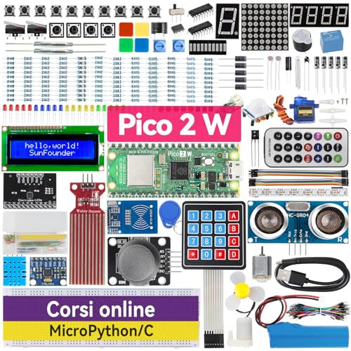 SunFounder Raspberry Pi Pico 2 W Ultimate Starter Kit con más de 110 cursos de video tutoriales en línea, 96 proyectos (16 proyectos IoT), MicroPython, C ++ (compatible con Arduino IDE)