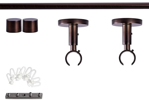 Victoria M. Gardinenstange Set mit Kappenknäufen mit Deckenhalter und Flachring und Innenlauf Ø 19 mm Länge 160cm, 1-Läufig, Rot-bronze gebürstet