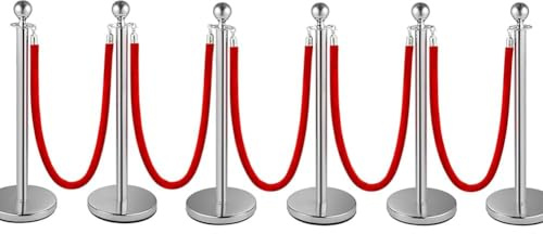 YUFANKAI Premium Absperrstab mit Seil - Robuster Crowd Control Bandstab für Warteschlangen, Events & Ladenmanagement, Set mit 5 ft/1.5 m rotem Samt Seil (6)