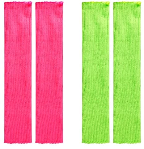 Lotsdonxia 2 PCS Knitted Leg Warmers,leg warmers,Exercise Yoga Leg Warmers,Neon colored leggingsn for Warmth, Leg Protection and Role-Playing(Green,Rose Red)