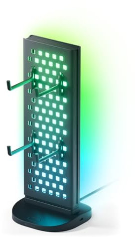 Nanoleaf Pegboard Schreibtisch Dock, 3 in 1 RGBIC Tischlampe mit Controller/Kopfhörer Halter, Doppelseitige Lichteffekte, USB-C Dock, Gaming Musik & Screen Sync über Desktop App, Ambiente Lampe